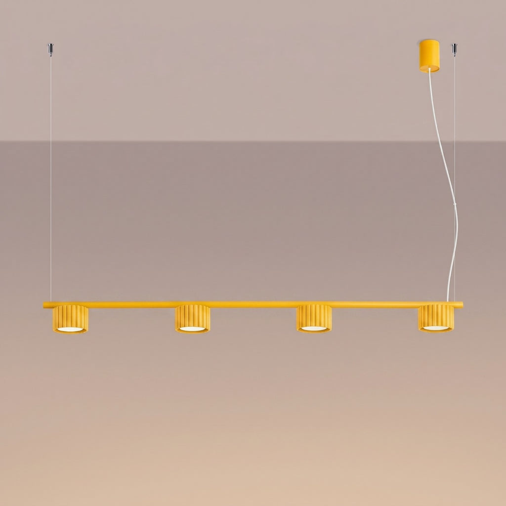 Lustre Aura rampe 4 tambours aluminium jaune GX53 vue de trois quarts