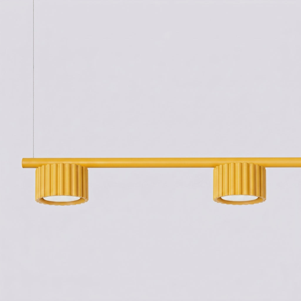 Lustre Aura rampe 4 tambours aluminium jaune GX53 en situation