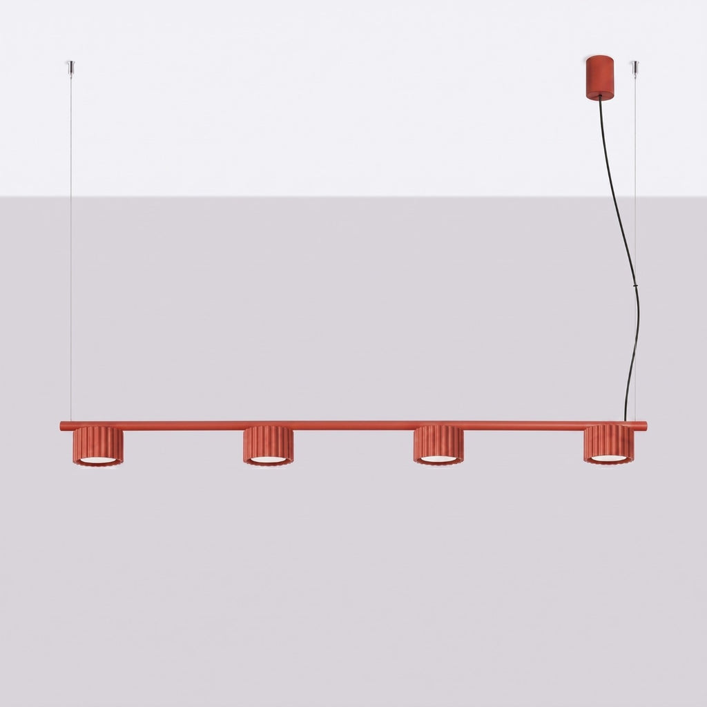 Lustre Aura rampe 4 tambours aluminium rouge GX53 vue de profil