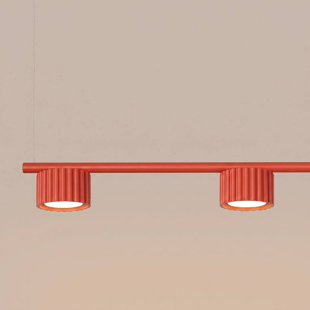 Lustre Aura rampe 4 tambours aluminium rouge GX53 en situation