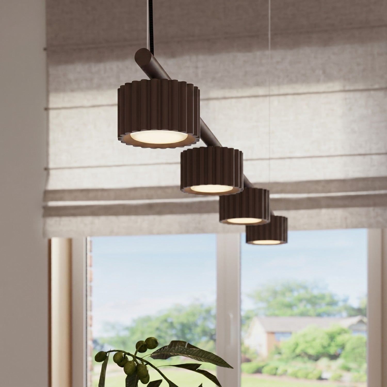 Lustre Aura rampe 4 tambours aluminium brun GX53 en situation