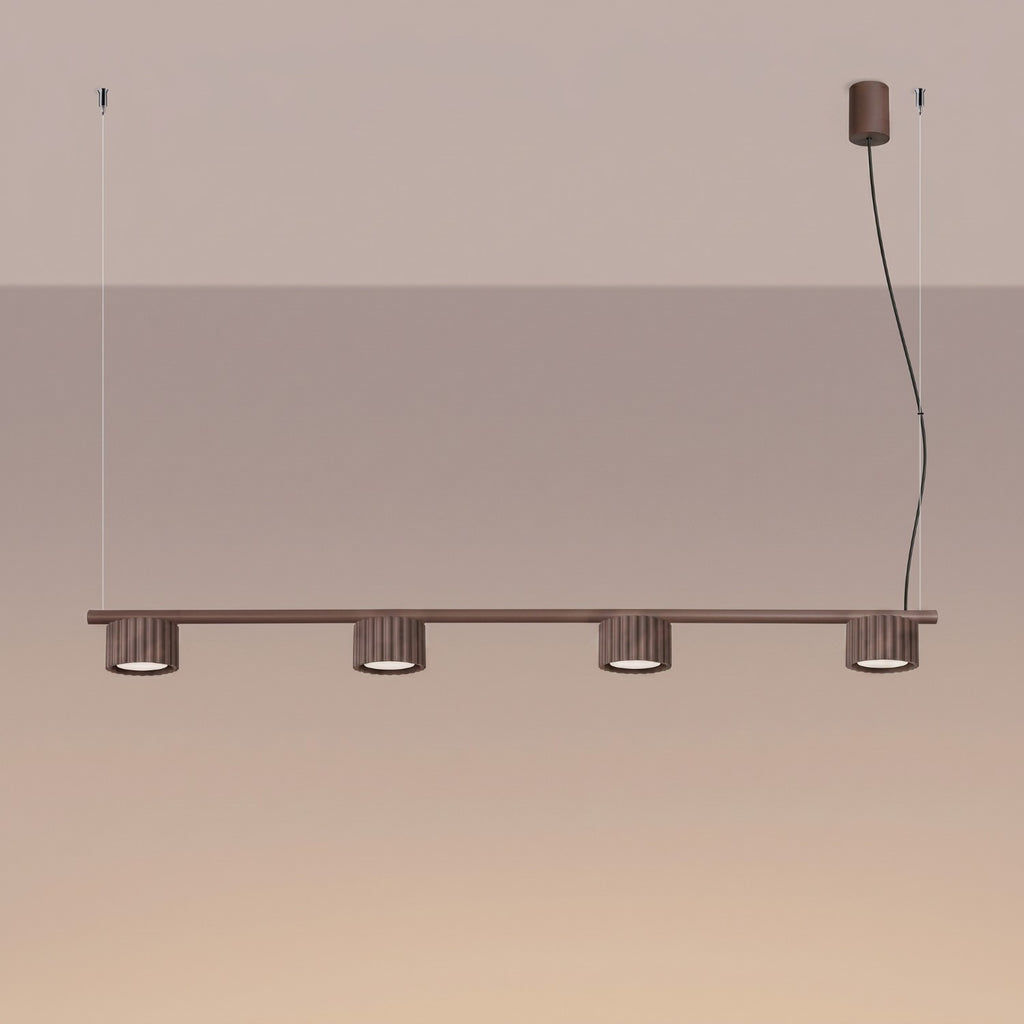 Lustre Aura rampe 4 tambours aluminium brun GX53 vue de trois quarts
