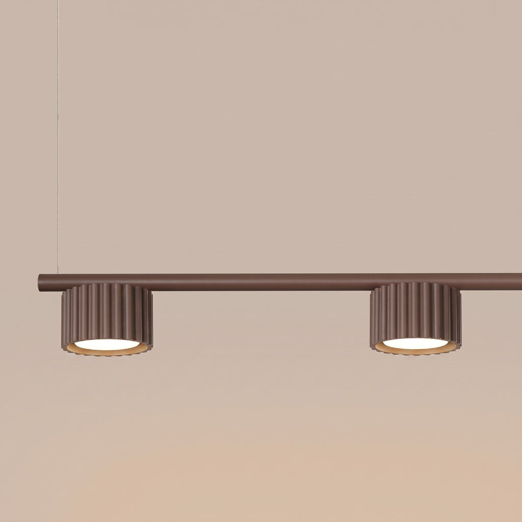 Lustre Aura rampe 4 tambours aluminium brun GX53 détail des cannelures