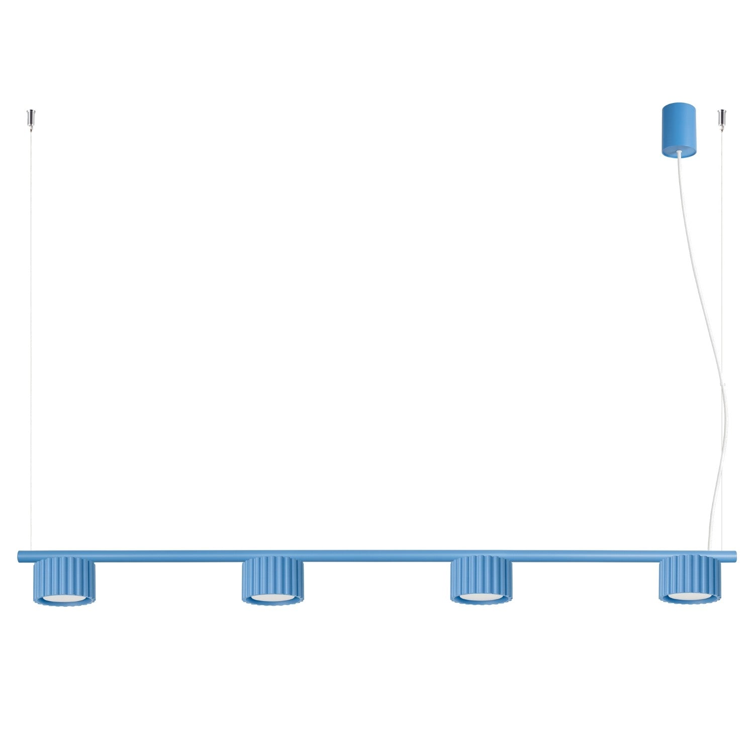 Lustre Aura rampe 4 tambours aluminium bleu clair GX53