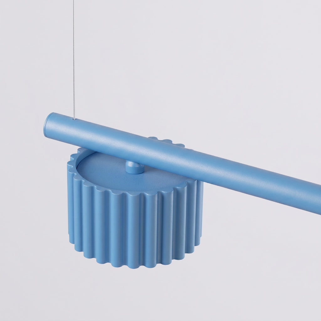 Lustre Aura rampe 4 tambours aluminium bleu clair GX53 vue rapprochée