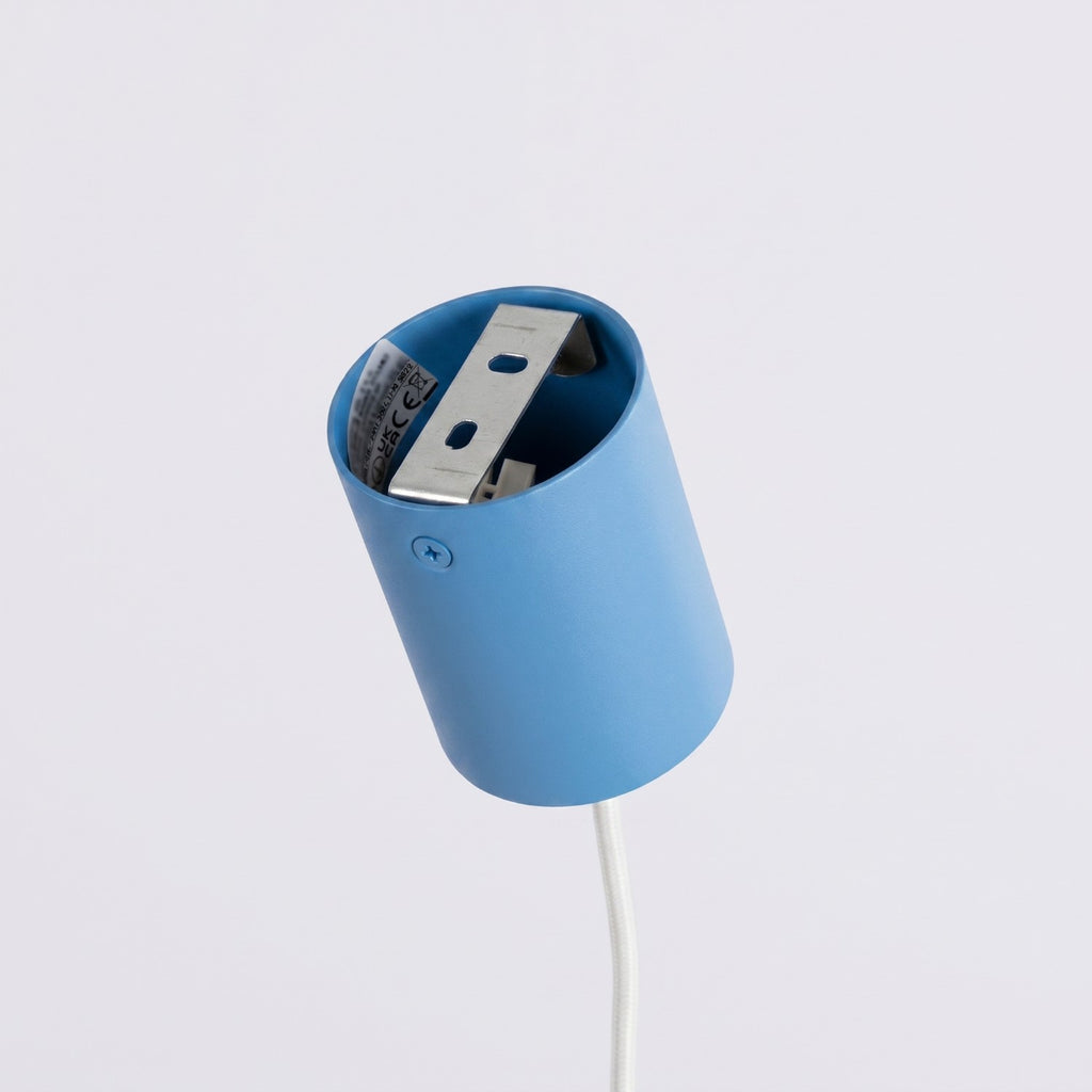 Lustre Aura rampe 4 tambours aluminium bleu clair GX53 vue de dessous