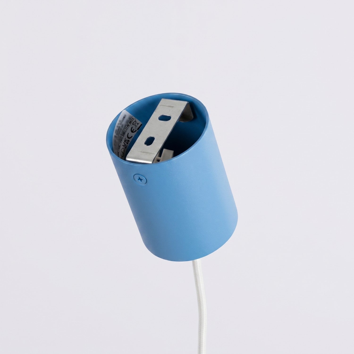 Lustre Aura rampe 4 tambours aluminium bleu clair GX53 vue de dessous