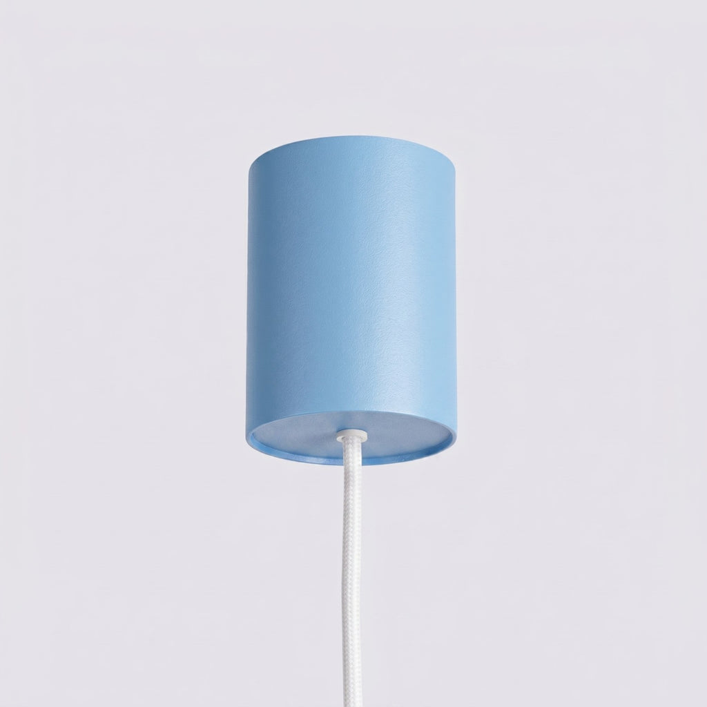 Lustre Aura rampe 4 tambours aluminium bleu clair GX53 détail