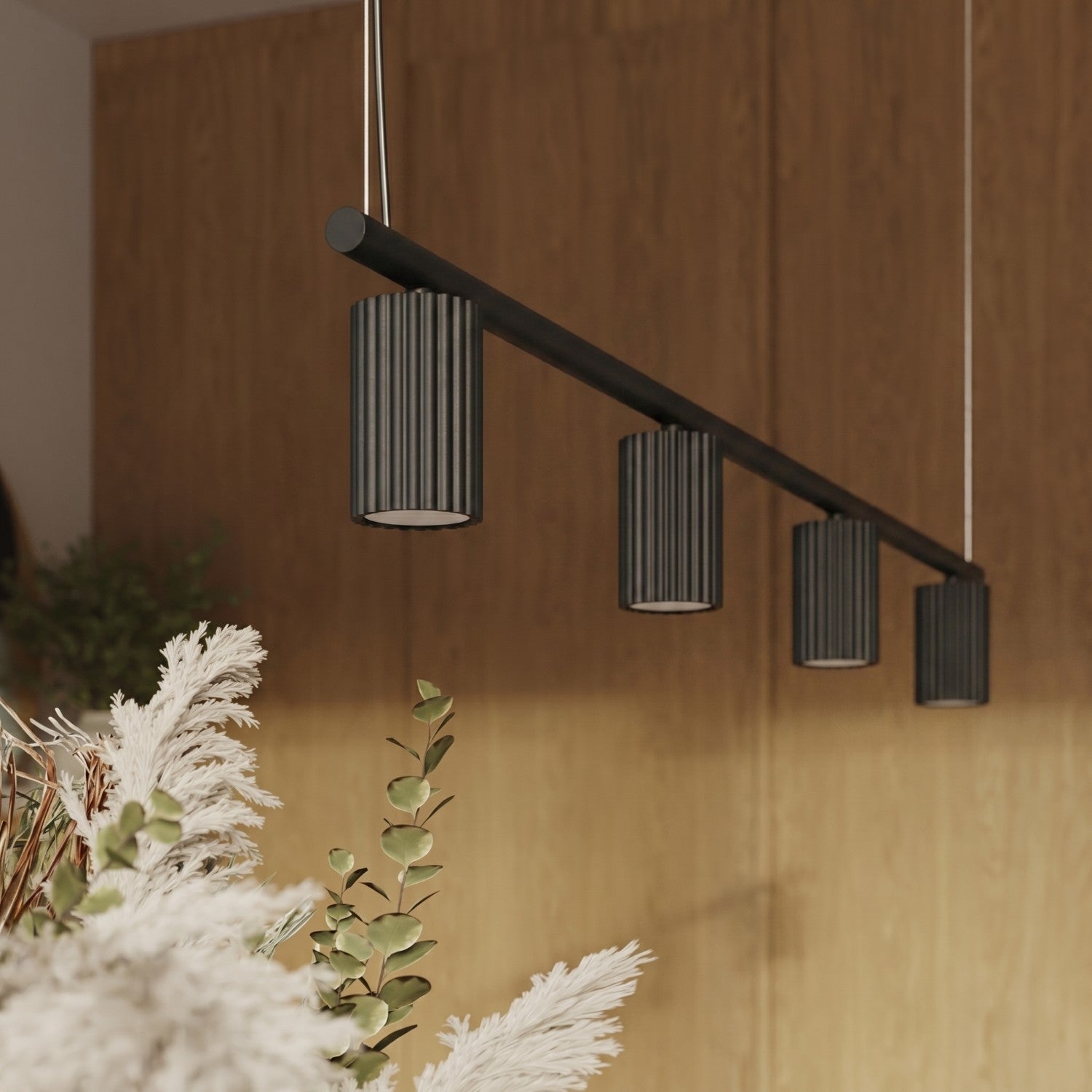 Lustre Karbon rampe 4 spots aluminium noir GU10 en situation