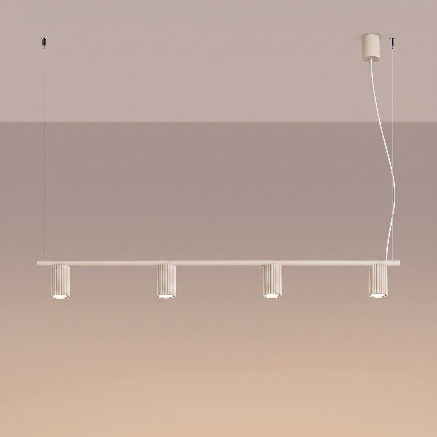 Lustre Karbon rampe 4 spots aluminium beige GU10 vue de trois quarts
