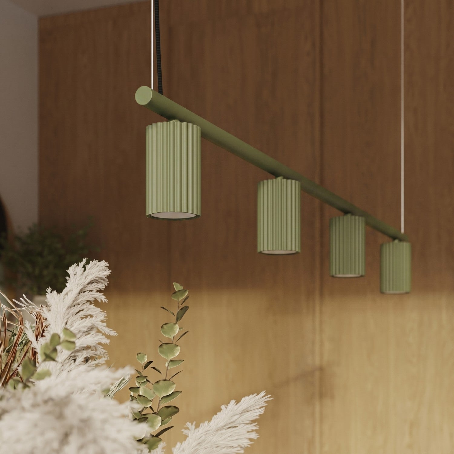 Lustre Karbon rampe 4 spots aluminium vert olive GU10 en situation