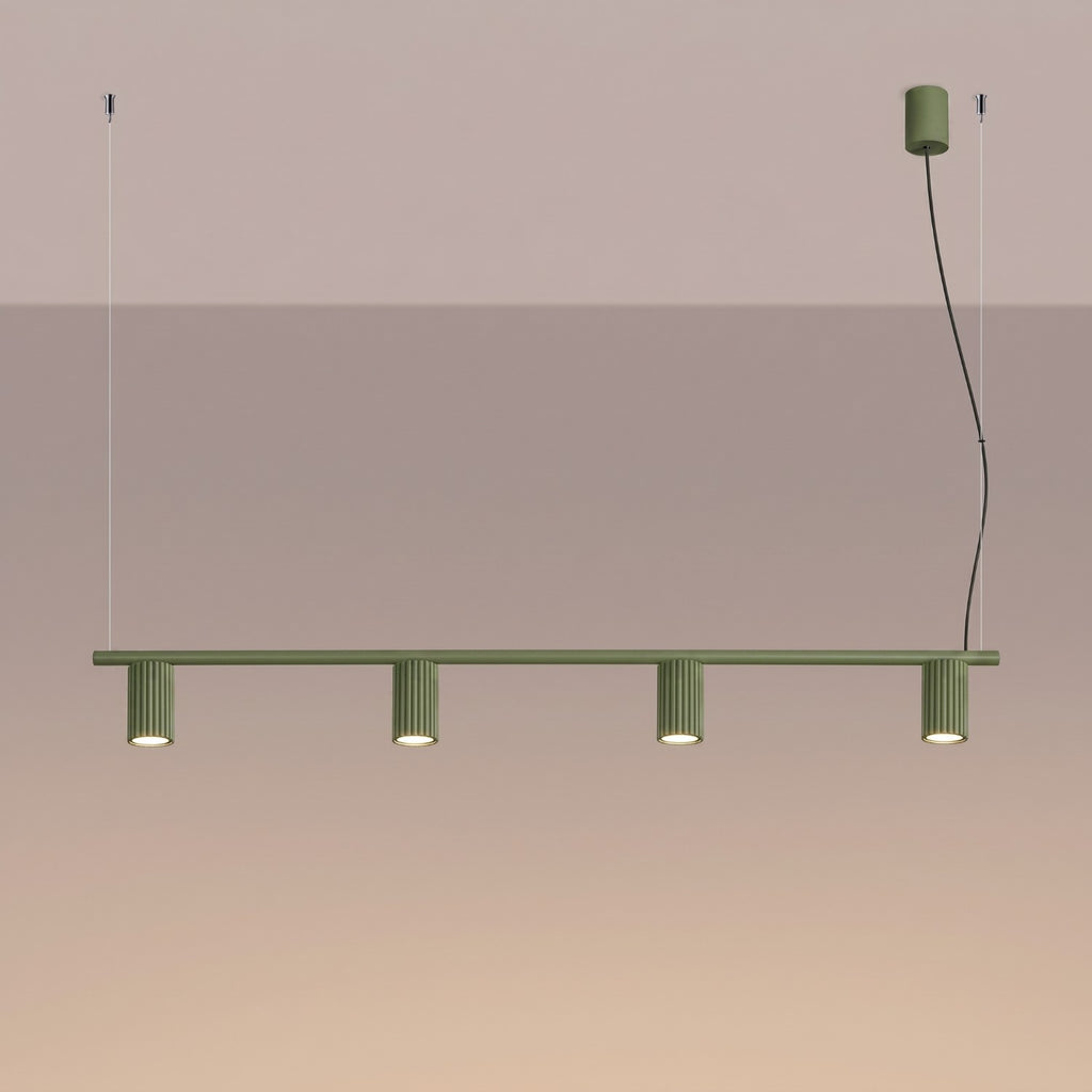 Lustre Karbon rampe 4 spots aluminium vert olive GU10 vue de trois quarts