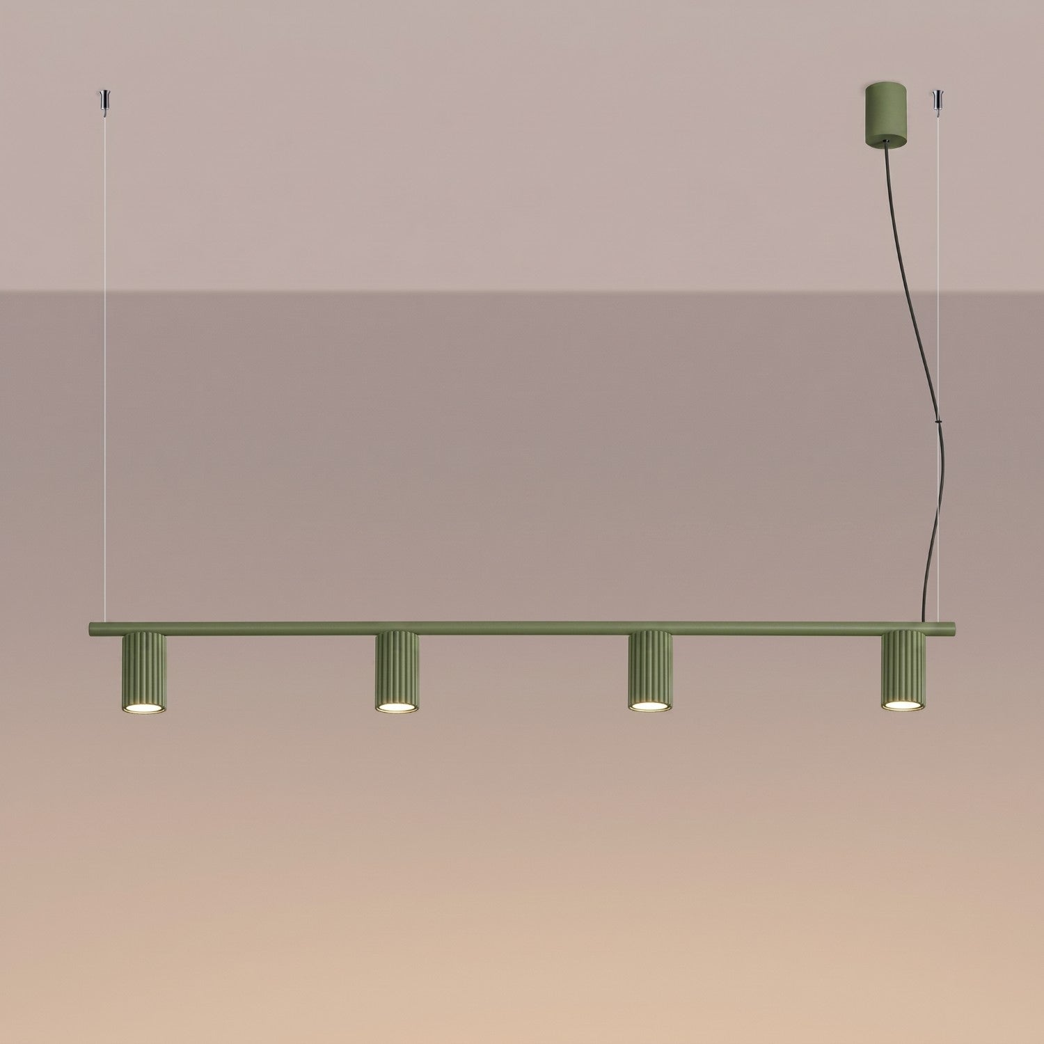Lustre Karbon rampe 4 spots aluminium vert olive GU10 vue de trois quarts