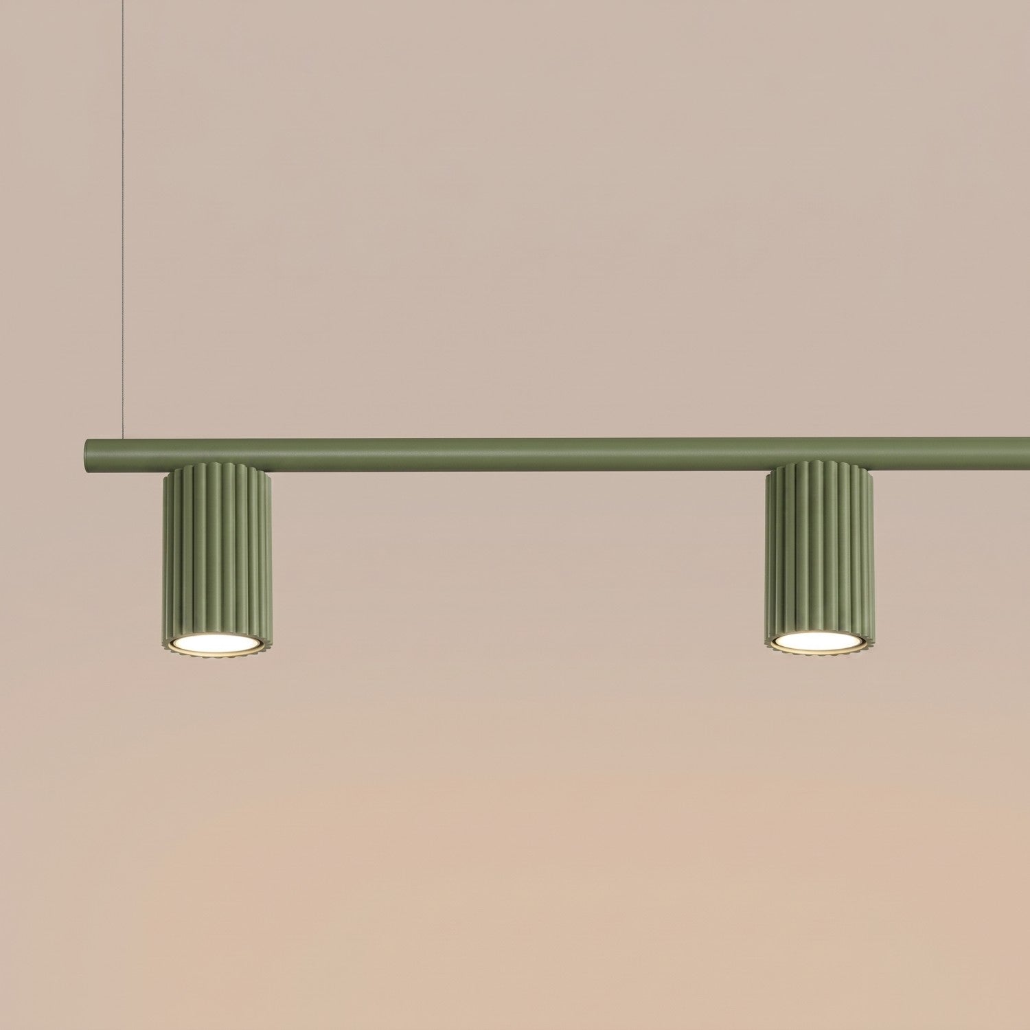 Lustre Karbon rampe 4 spots aluminium vert olive GU10 en situation