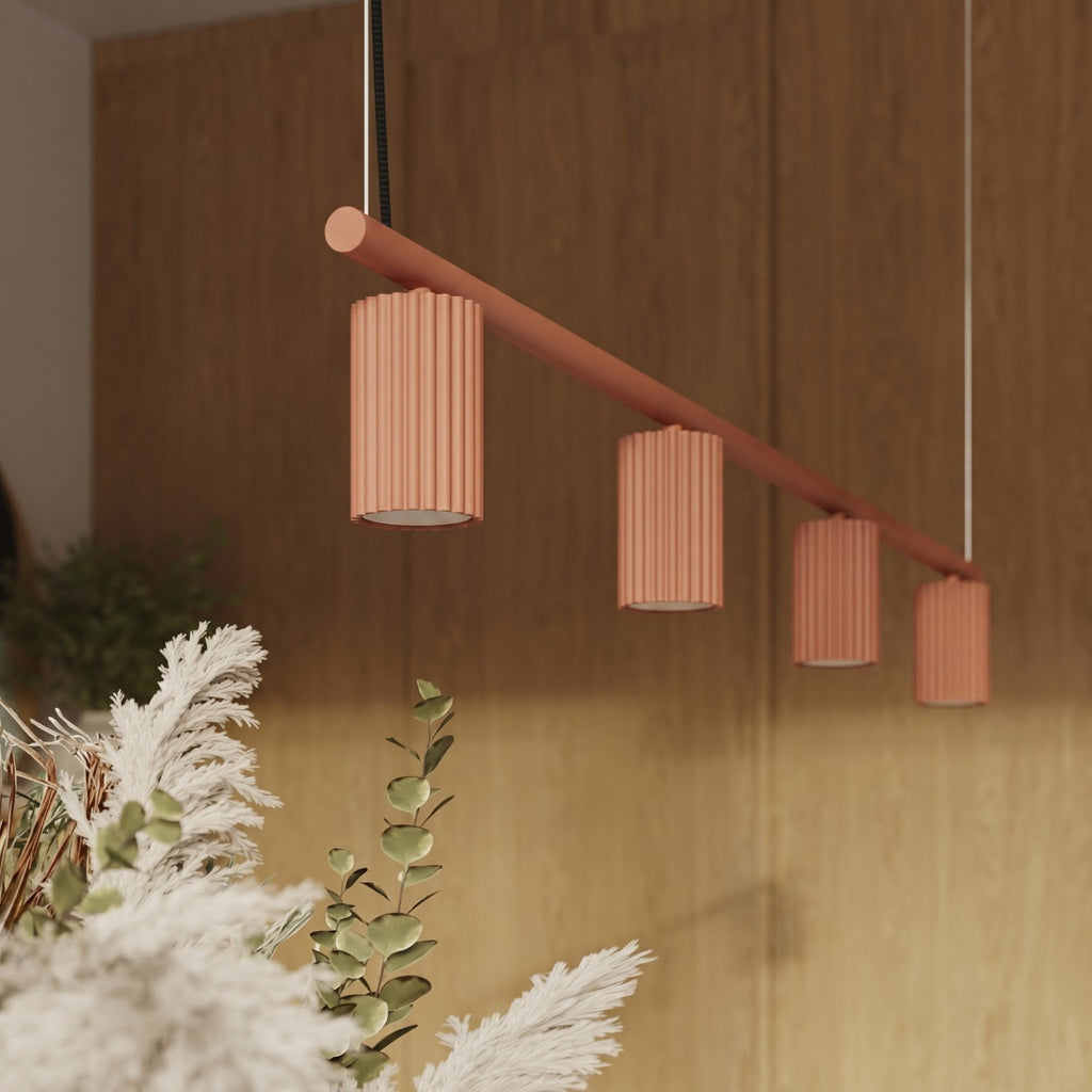 Lustre Karbon rampe 4 spots aluminium rouge ocre GU10 en situation