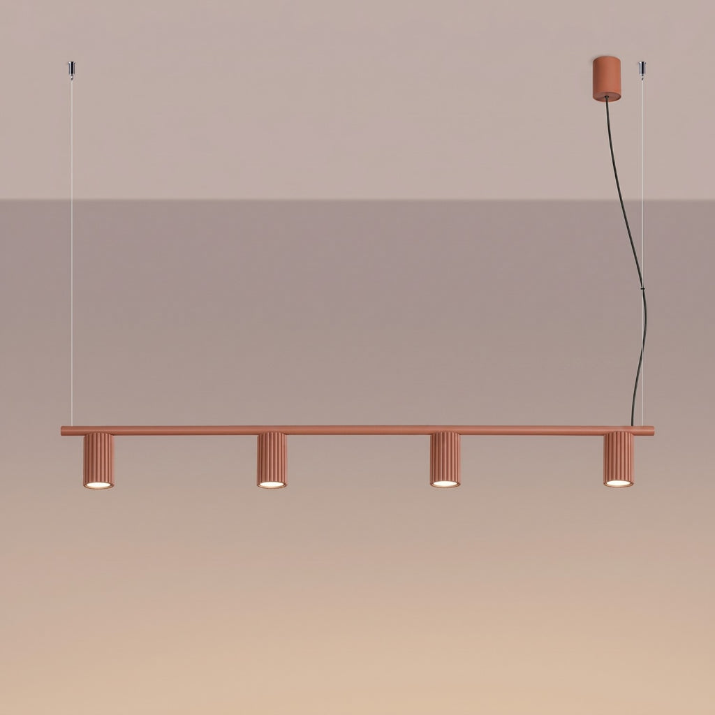 Lustre Karbon rampe 4 spots aluminium rouge ocre GU10 vue de trois quarts