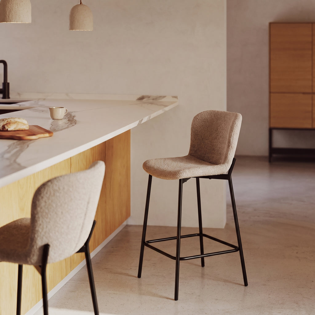 Tabouret de bar Maceda bouclé beige lot de 2