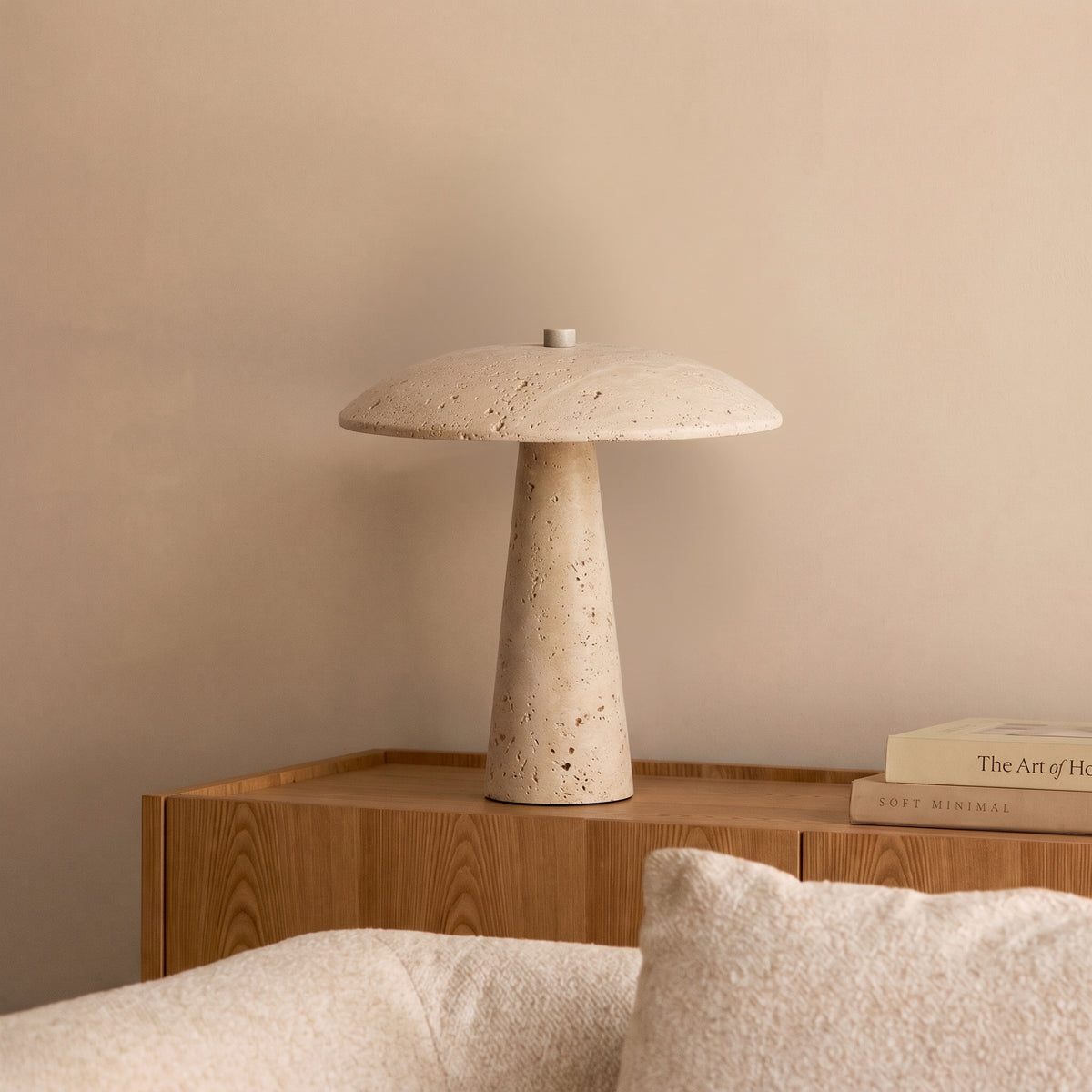 Consett natural travertine mushroom table lamp 25.5 cm