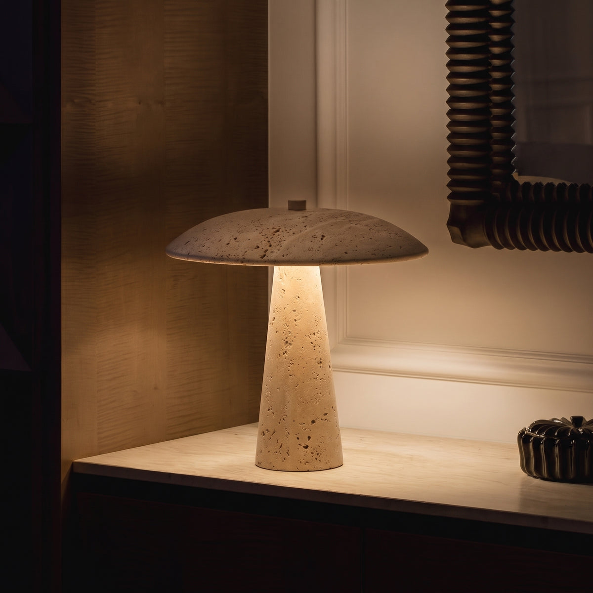 Consett natural travertine mushroom table lamp 25.5 cm
