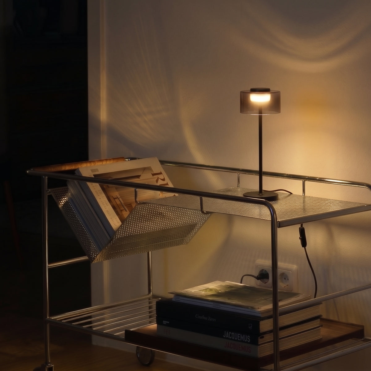 Cholet LED table lamp smoked glass black steel 45 cm
