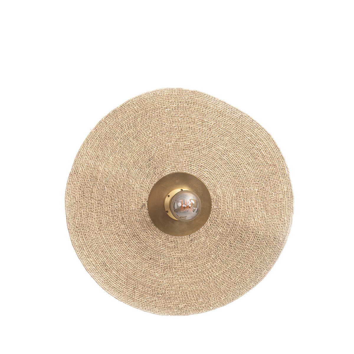 Abat-jour d'applique Let's Groove en herbe naturelle vu de face avec son disque central finition laiton