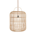 Abat-jour de suspension Bozelo H 60 cm en rotin naturel monté sur un cordon sur fond blanc
