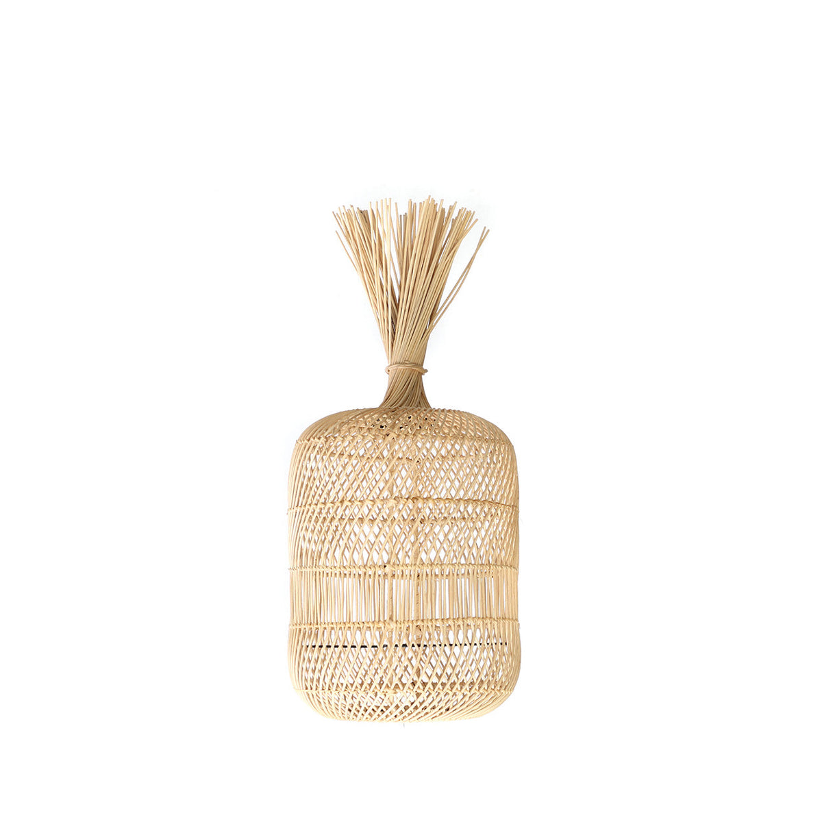 Abat-jour Dumpling en rotin naturel H 50 cm posé debout frange vers le haut