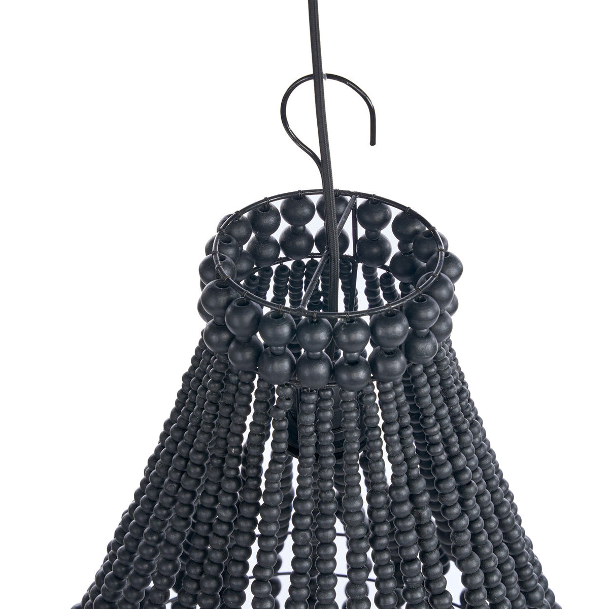 Couronne de perles en haut de l'abat-jour Teardrop avec un crochet en S et un câble noir