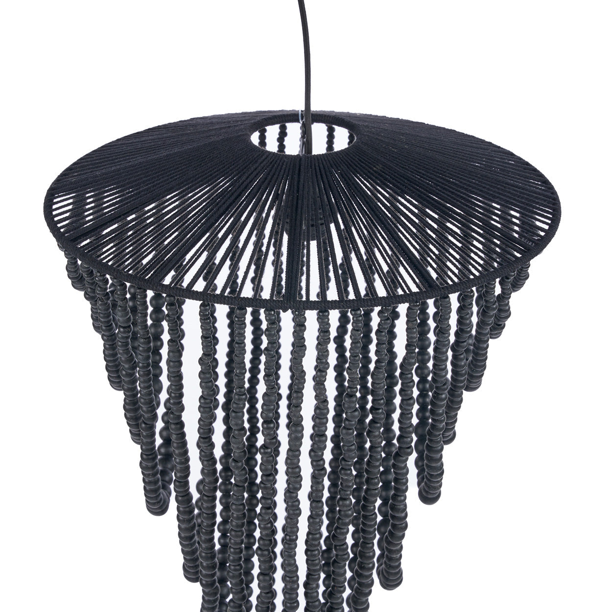 Abat-jour de lustre Wooden Bead en perles de bois noir, vue 6