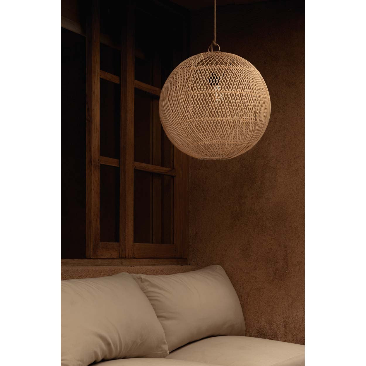 Abat-jour de suspension Bubble en rotin naturel 50 cm, vue 4