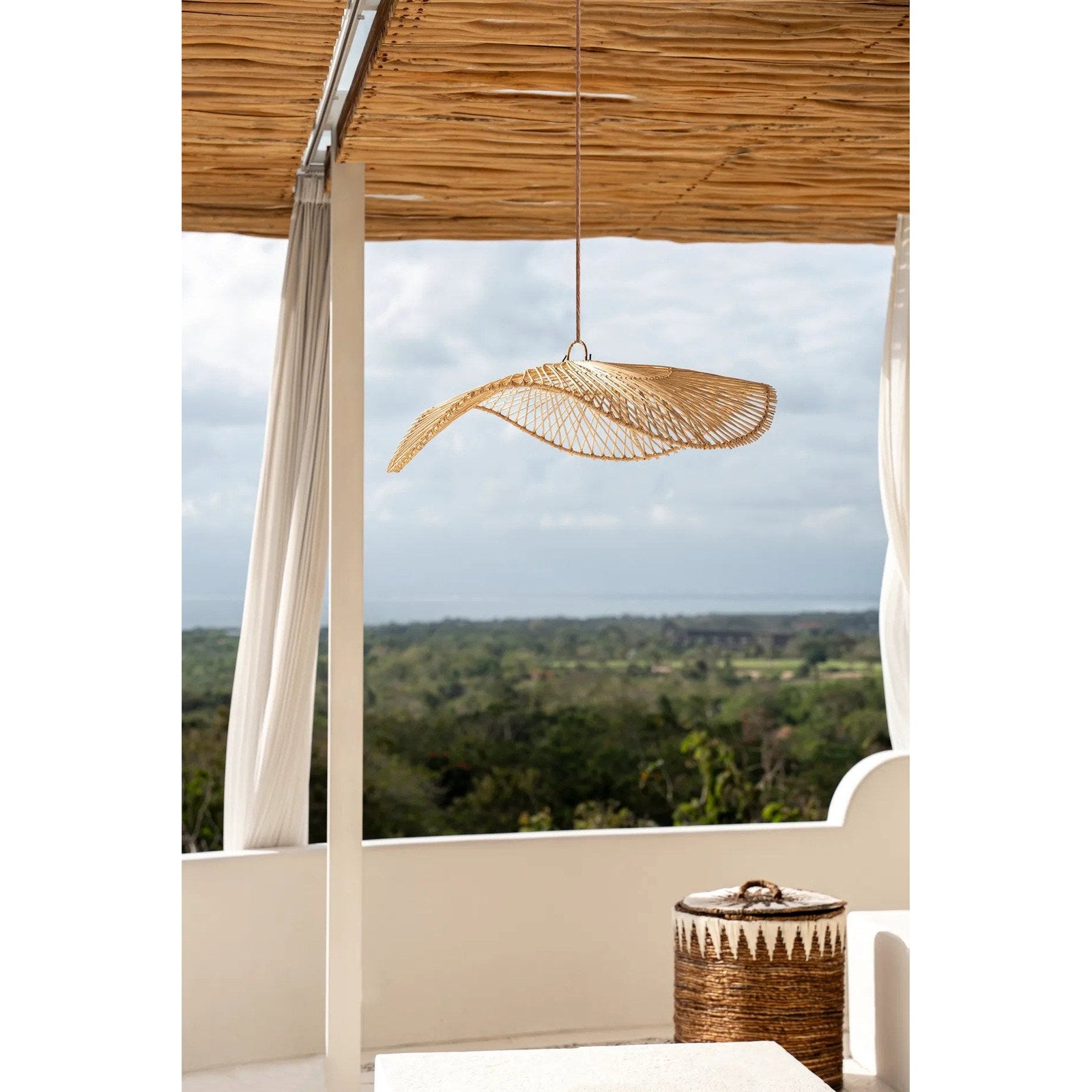 Abat-jour de suspension Chapeau en rotin naturel 75 cm, vue 4