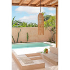 Abat-jour de suspension Squid en rotin naturel 110 cm en situation