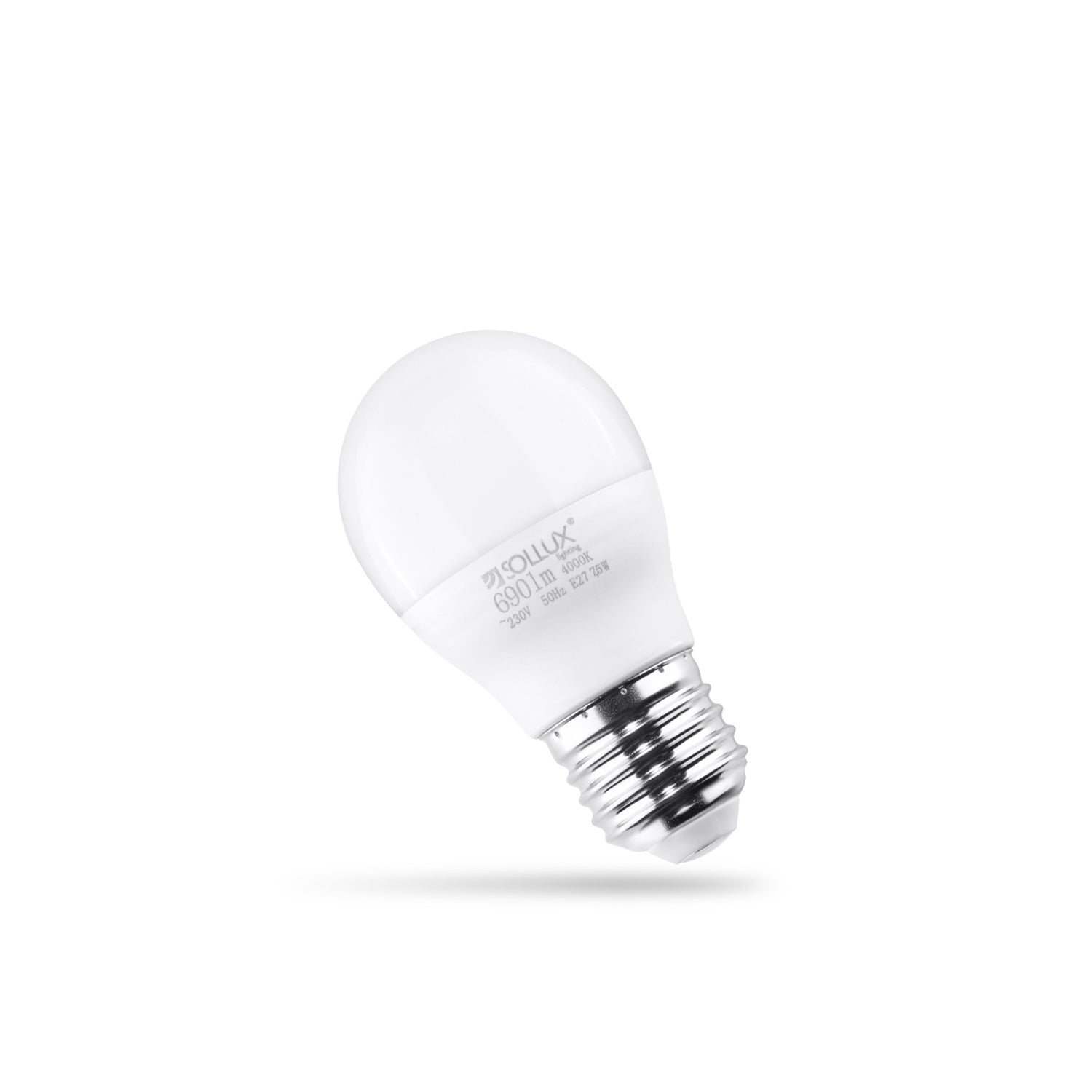 Ampoule LED E27 blanc neutre à diffuseur opale, culot E27, sur fond blanc