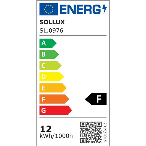 Étiquette énergie de l'ampoule LED GU10 AR111 blanc chaud 3000K en classe F avec 12 kWh pour 1000 heures