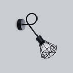Applique Artemis noir de profil, bras courbé à boucle et cage filaire
