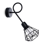 Applique Artemis acier noir à bras courbé, abat-jour cage diamant en fil métallique, ampoule E14
