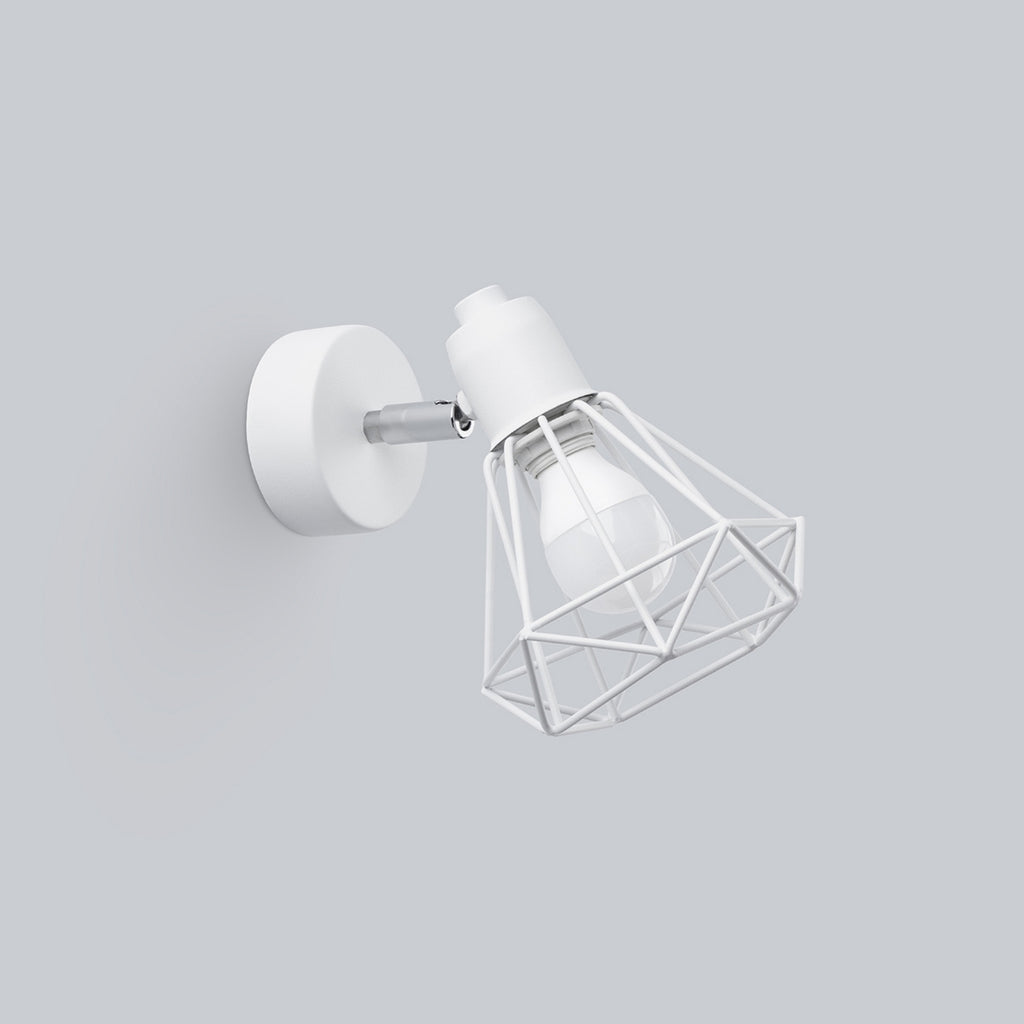 Applique Artemis blanc de trois quarts, abat-jour cage filaire