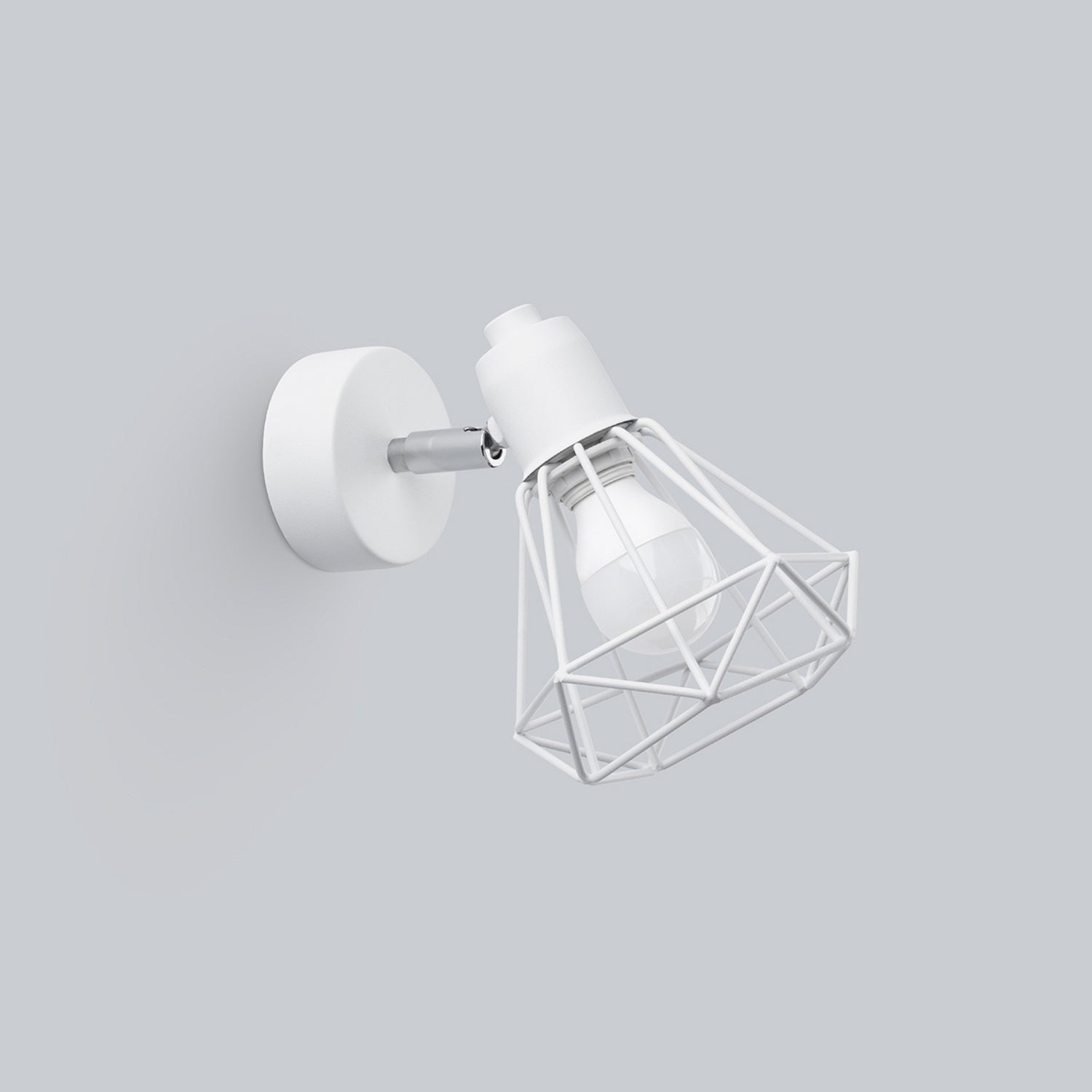 Applique Artemis blanc de trois quarts, abat-jour cage filaire
