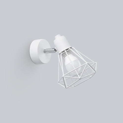 Applique Artemis blanc de trois quarts, abat-jour cage filaire