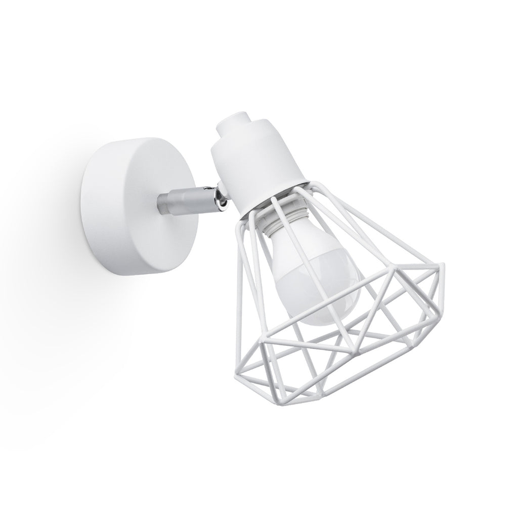 Applique Artemis acier blanc, spot orientable à abat-jour cage diamant en fil métallique, ampoule E14