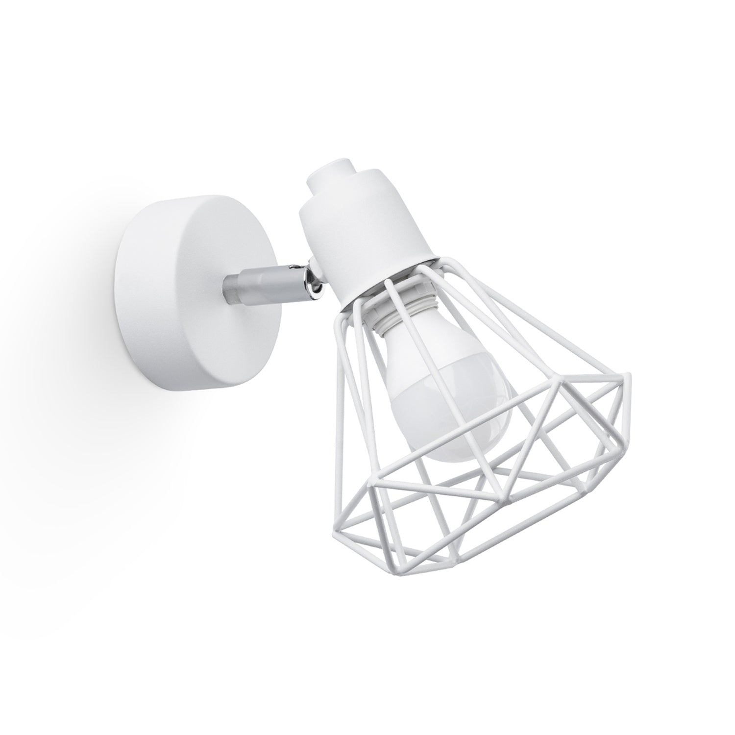 Applique Artemis acier blanc, spot orientable à abat-jour cage diamant en fil métallique, ampoule E14