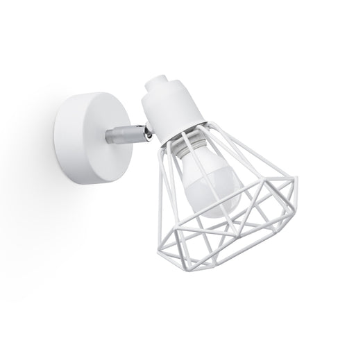 Applique Artemis acier blanc, spot orientable à abat-jour cage diamant en fil métallique, ampoule E14