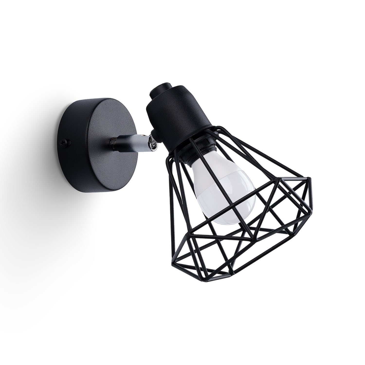 Applique Artemis acier noir, spot orientable à abat-jour cage diamant en fil métallique, ampoule E14