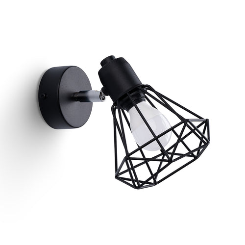 Applique Artemis acier noir, spot orientable à abat-jour cage diamant en fil métallique, ampoule E14