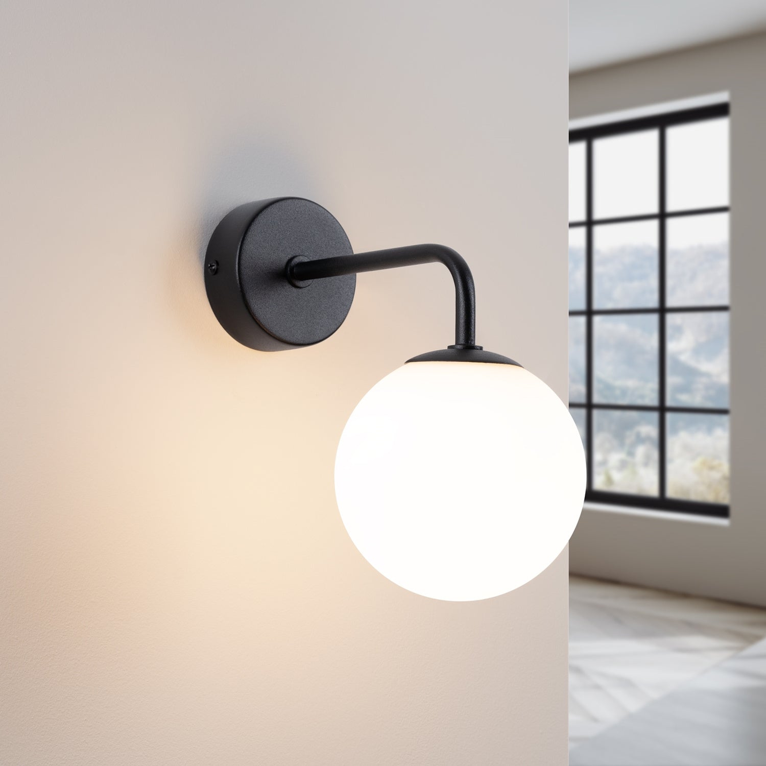 Applique Astral 1 boule opale acier noire G9 allumé