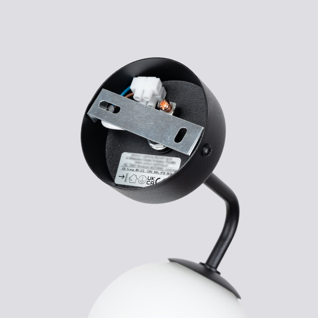 Applique Astral 1 boule opale acier noire G9, détail