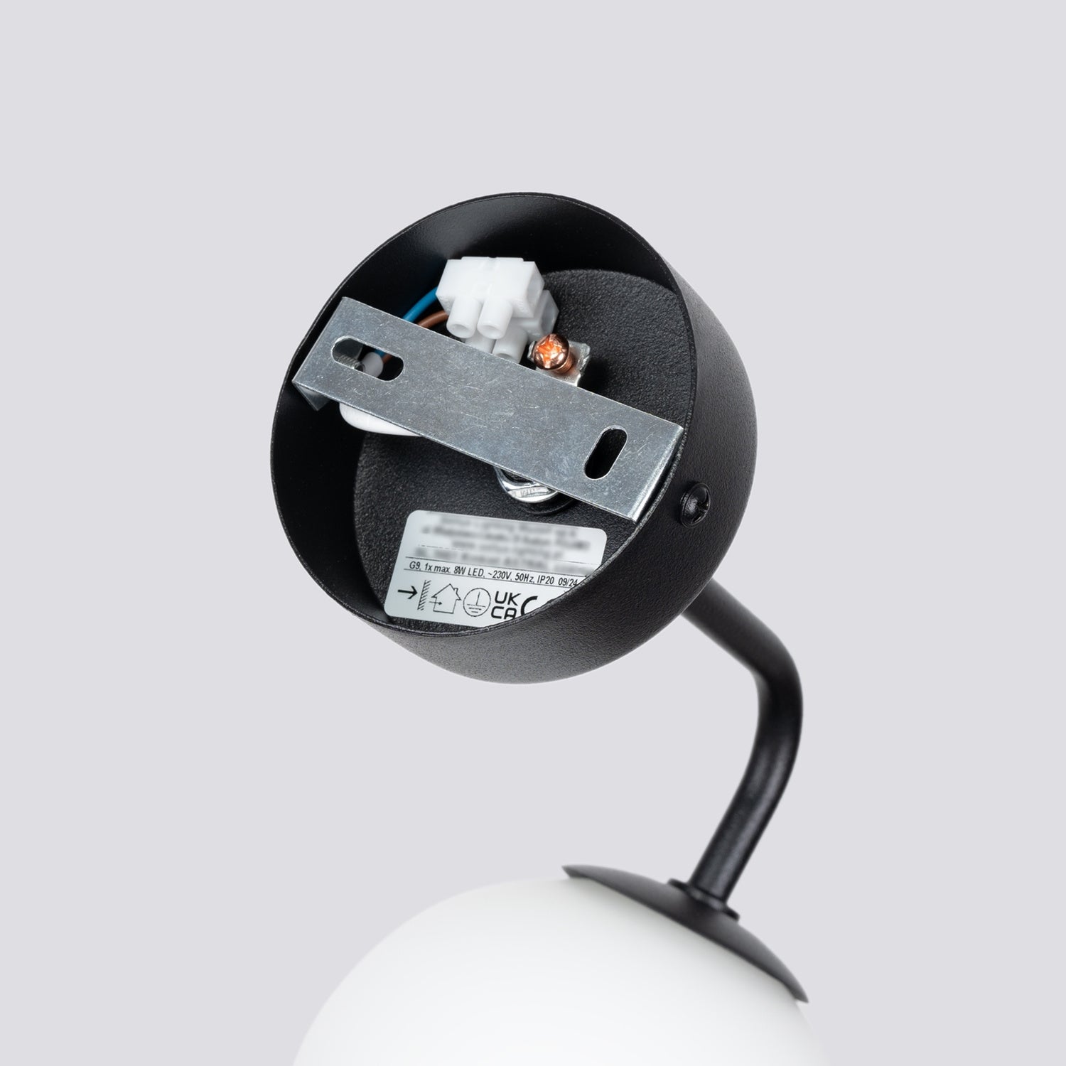 Applique Astral 1 boule opale acier noire G9, détail