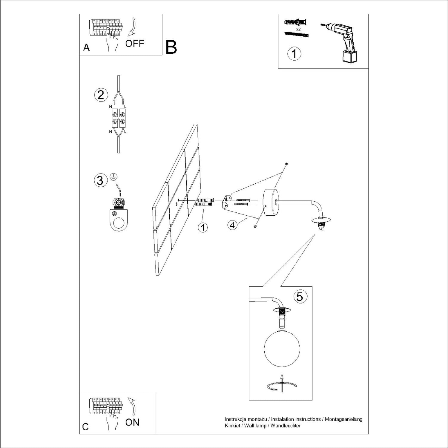 Notice de montage : Applique Astral 1 boule opale acier noire G9