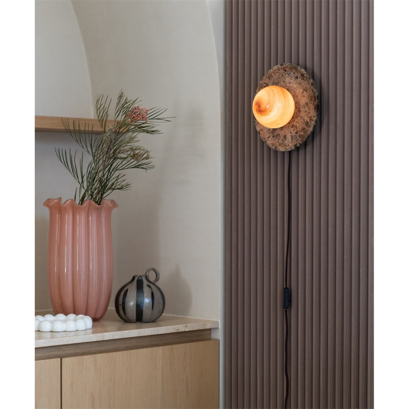 Dimensions Applique disque Tivoli travertin et verre brun 25 cm G9