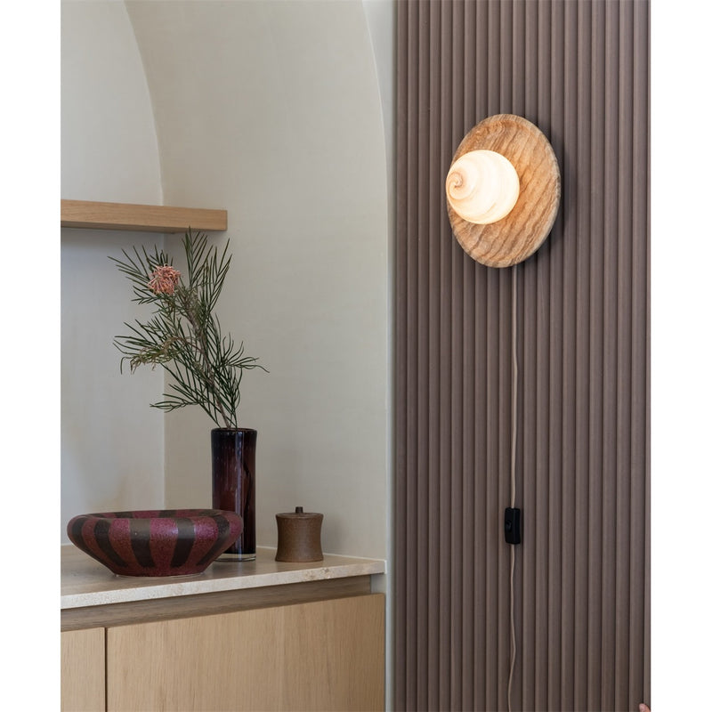 Dimensions Applique disque Tivoli travertin et verre sable 25 cm G9